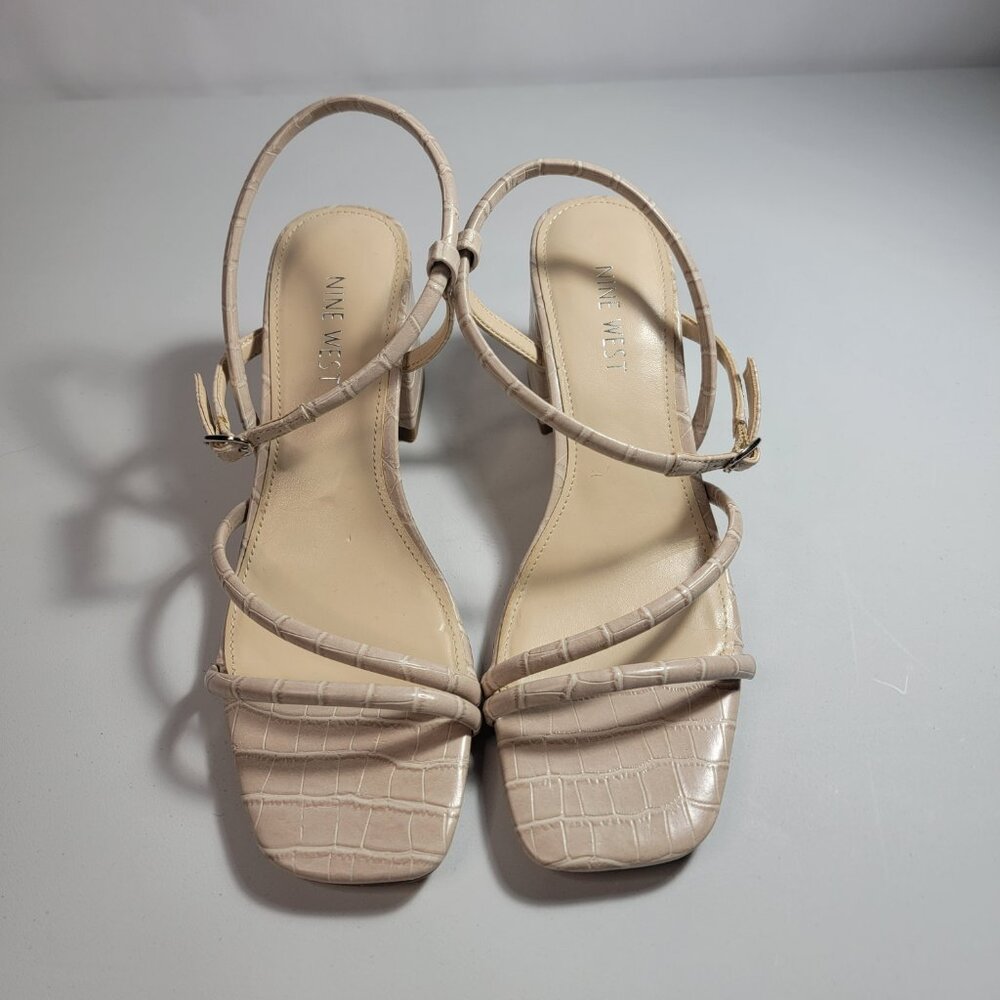 Nine West Women's Nude Grayce Faux Croc Leather Chunky Block Heels Size 7.5 - Picture 2 of 11